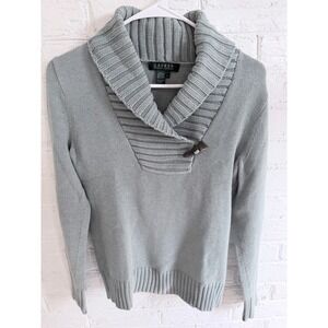 Lauren Ralph Lauren Women's Green Cotton Shawl Collar Button Knit Sweater Size S